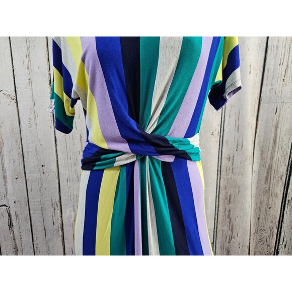 ALK Women's Small Apt 9 Striped Multicolor Twise Front Summer Jersey Dress EUC - Picture 3 of 9